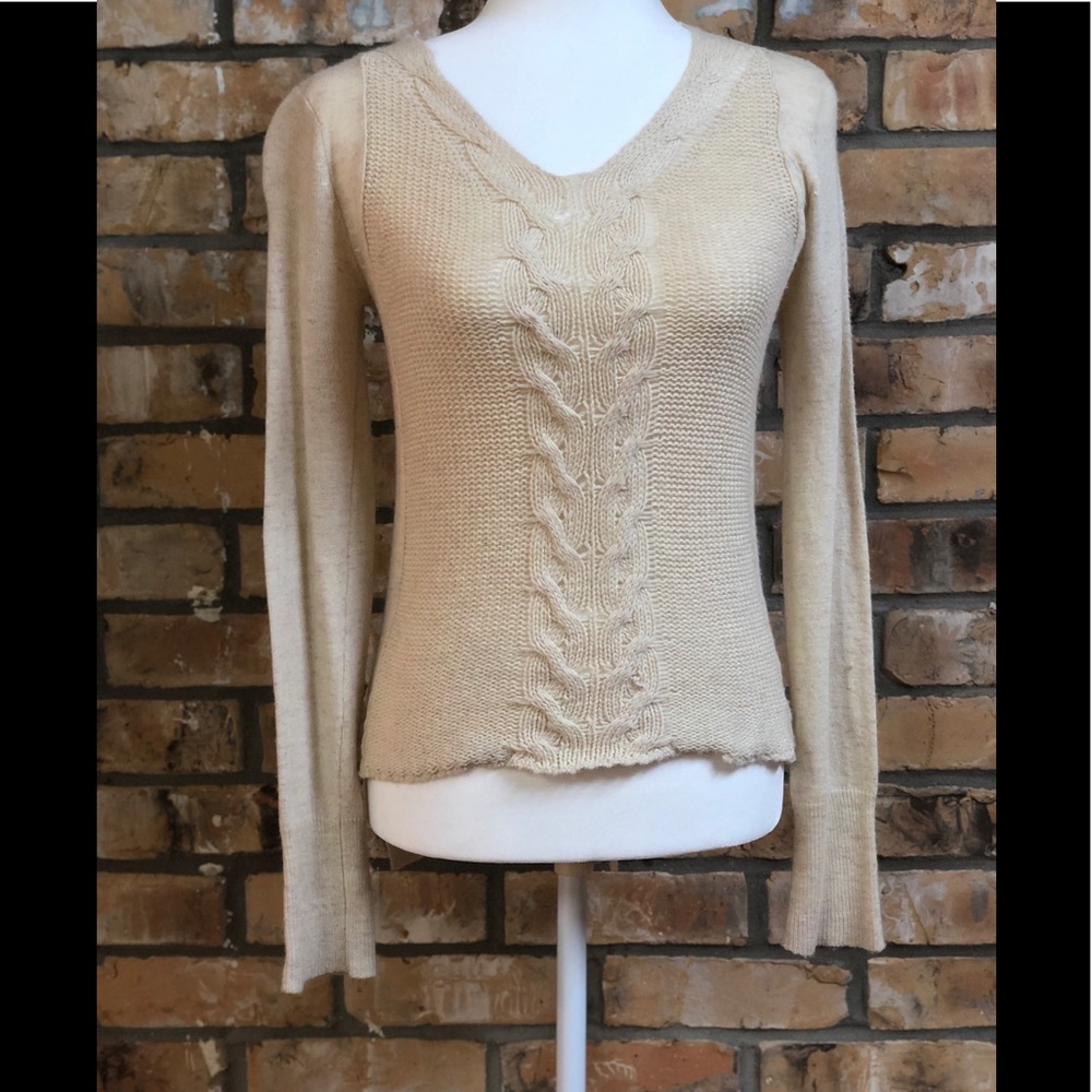 Mystree Creme V Neck Sweater with Polka Dots